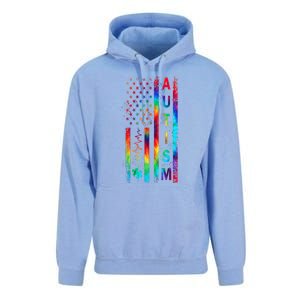 Tie Dye American Flag Autism Awareness Colorful Autism Puzzle Flag Gift Unisex Surf Hoodie