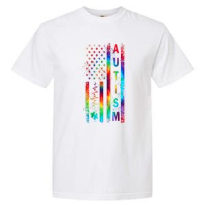 Tie Dye American Flag Autism Awareness Colorful Autism Puzzle Flag Gift Garment-Dyed Heavyweight T-Shirt