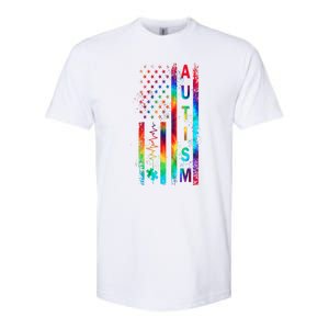 Tie Dye American Flag Autism Awareness Colorful Autism Puzzle Flag Gift Softstyle CVC T-Shirt