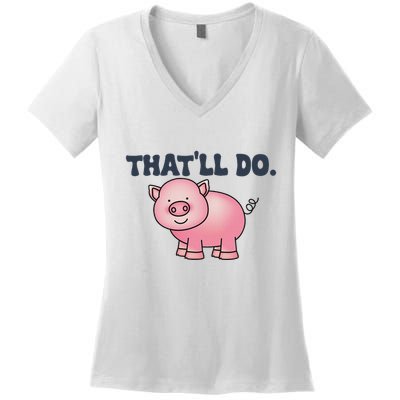 ThatLl Do Awesome Farm Pig Design Women's V-Neck T-Shirt