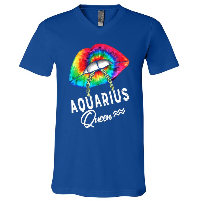 Tie Dye Aquarius Queen Lips Classic Gift V-Neck T-Shirt