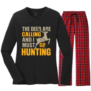 The Deer Are Calling So I Must Go Hunting Women's Long Sleeve Flannel Pajama Set 