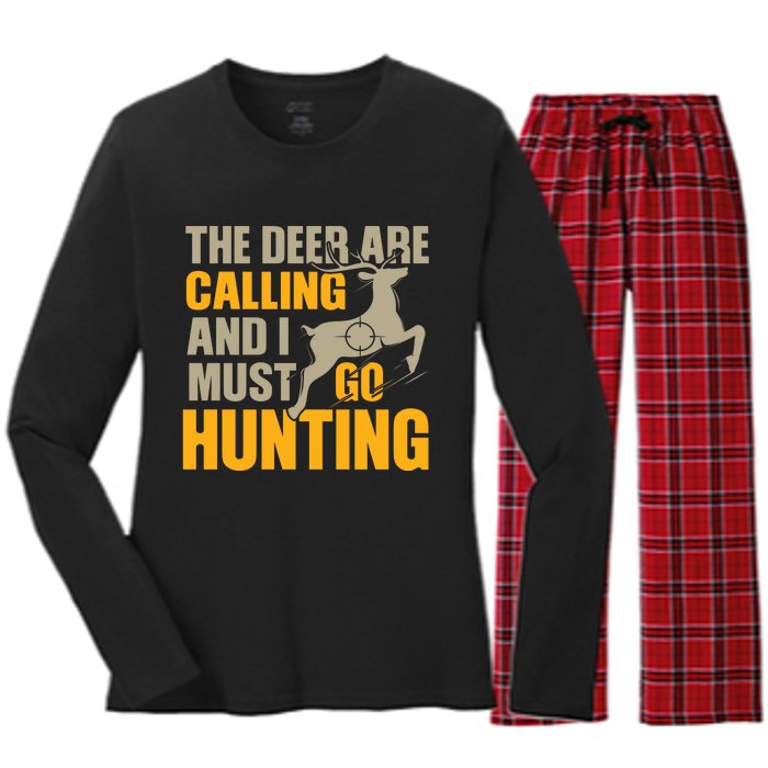 The Deer Are Calling So I Must Go Hunting Women's Long Sleeve Flannel Pajama Set 