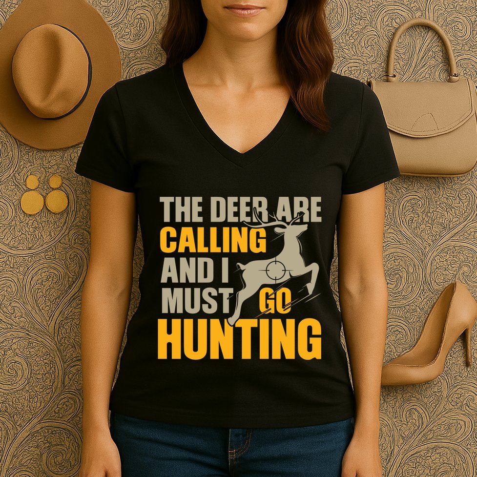 The Deer Are Calling So I Must Go Hunting Women's V-Neck T-Shirt