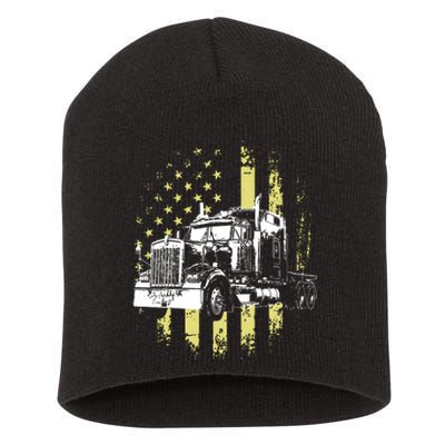 Truck Driver American Flag Trucker Gift Short Acrylic Beanie