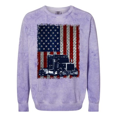 Truck Driver American Flag Trucker Gift Colorblast Crewneck Sweatshirt