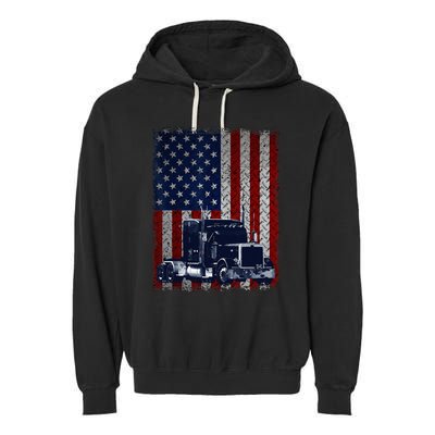 Truck Driver American Flag Trucker Gift Garment-Dyed Fleece Hoodie