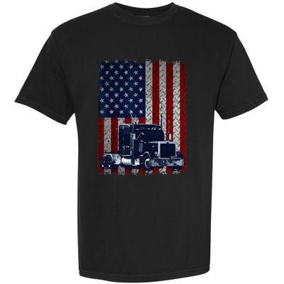 Truck Driver American Flag Trucker Gift Garment-Dyed Heavyweight T-Shirt