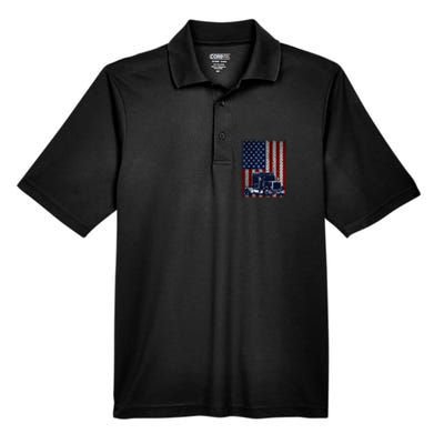 Truck Driver American Flag Trucker Gift Men's Origin Performance Pique Polo