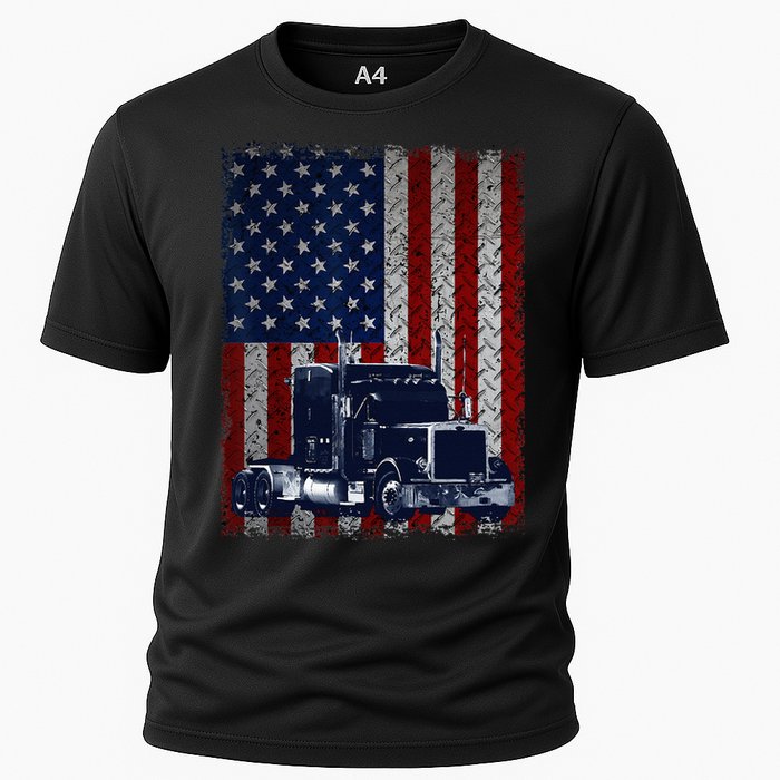 Truck Driver American Flag Trucker Gift Cooling Performance Crew T-Shirt