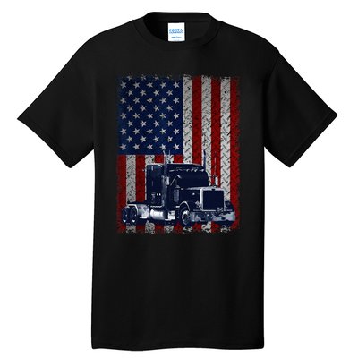 Truck Driver American Flag Trucker Gift Tall T-Shirt