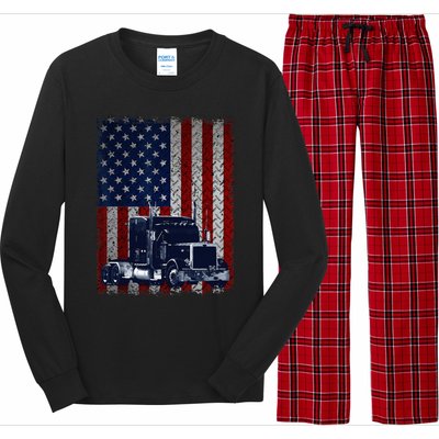 Truck Driver American Flag Trucker Gift Long Sleeve Pajama Set