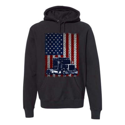 Truck Driver American Flag Trucker Gift Premium Hoodie