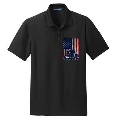 Truck Driver American Flag Trucker Gift Dry Zone Grid Polo