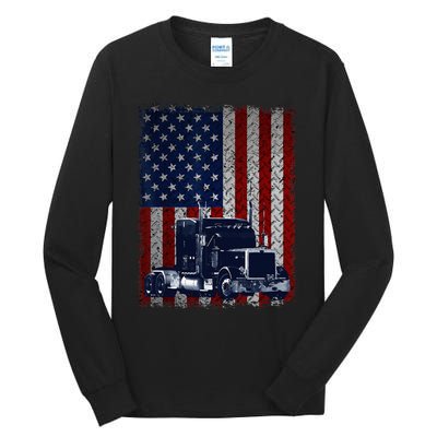 Truck Driver American Flag Trucker Gift Tall Long Sleeve T-Shirt