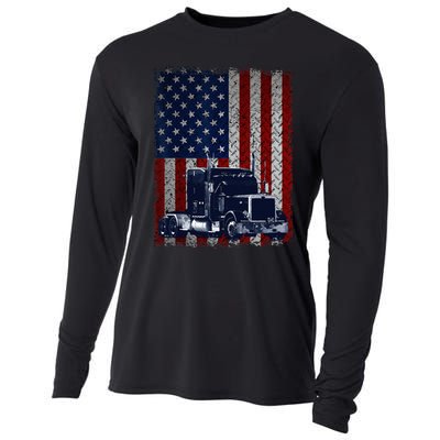 Truck Driver American Flag Trucker Gift Cooling Performance Long Sleeve Crew