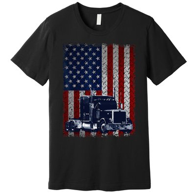 Truck Driver American Flag Trucker Gift Premium T-Shirt