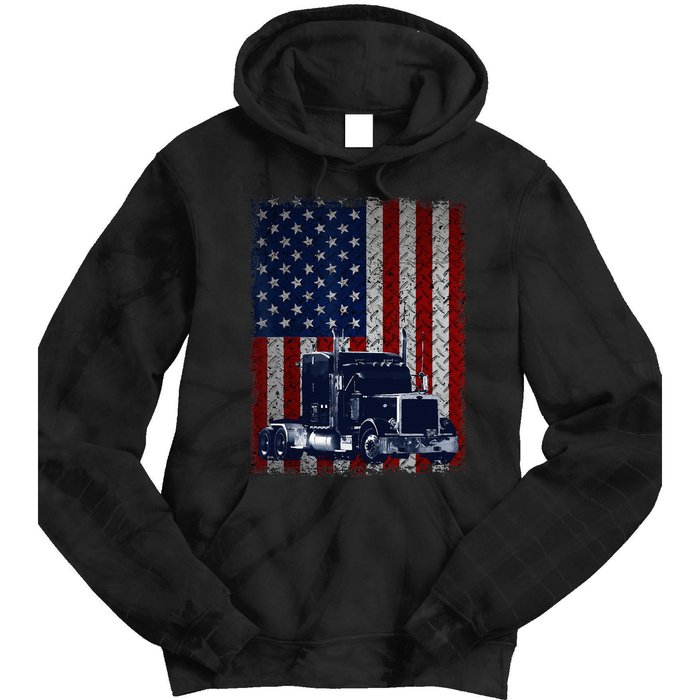 Truck Driver American Flag Trucker Gift Tie Dye Hoodie