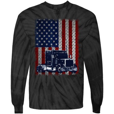 Truck Driver American Flag Trucker Gift Tie-Dye Long Sleeve Shirt