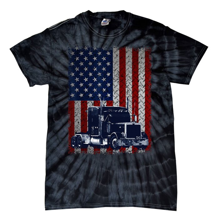 Truck Driver American Flag Trucker Gift Tie-Dye T-Shirt