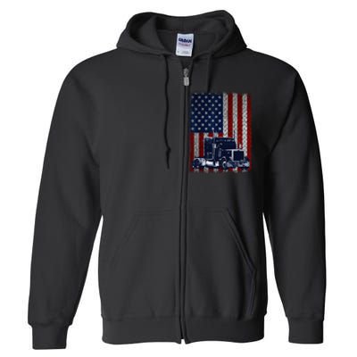 Truck Driver American Flag Trucker Gift Full Zip Hoodie