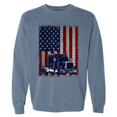 Truck Driver American Flag Trucker Gift Garment-Dyed Sweatshirt