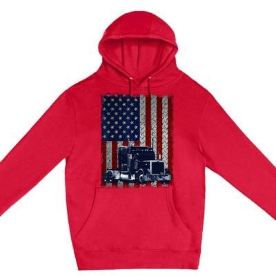 Truck Driver American Flag Trucker Gift Premium Pullover Hoodie