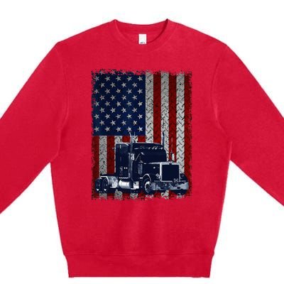 Truck Driver American Flag Trucker Gift Premium Crewneck Sweatshirt