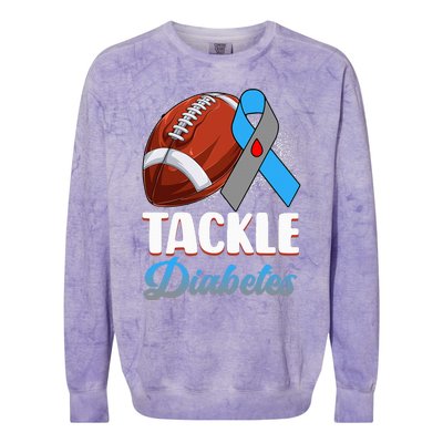 Tackle Diabetes Awareness Football Blue Ribbon Type 1 Type 2 Colorblast Crewneck Sweatshirt