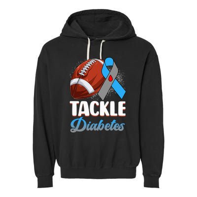 Tackle Diabetes Awareness Football Blue Ribbon Type 1 Type 2 Garment-Dyed Fleece Hoodie