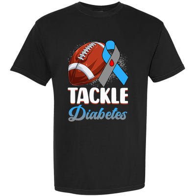 Tackle Diabetes Awareness Football Blue Ribbon Type 1 Type 2 Garment-Dyed Heavyweight T-Shirt