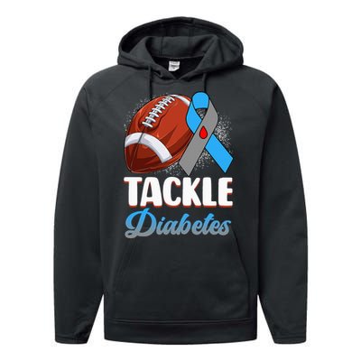 Tackle Diabetes Awareness Football Blue Ribbon Type 1 Type 2 Performance Fleece Hoodie