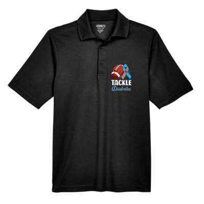 Tackle Diabetes Awareness Football Blue Ribbon Type 1 Type 2 Men's Origin Performance Pique Polo