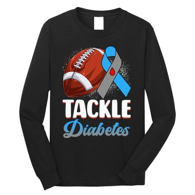 Tackle Diabetes Awareness Football Blue Ribbon Type 1 Type 2 Long Sleeve Shirt