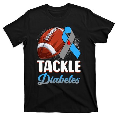 Tackle Diabetes Awareness Football Blue Ribbon Type 1 Type 2 T-Shirt