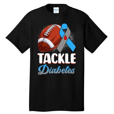 Tackle Diabetes Awareness Football Blue Ribbon Type 1 Type 2 Tall T-Shirt