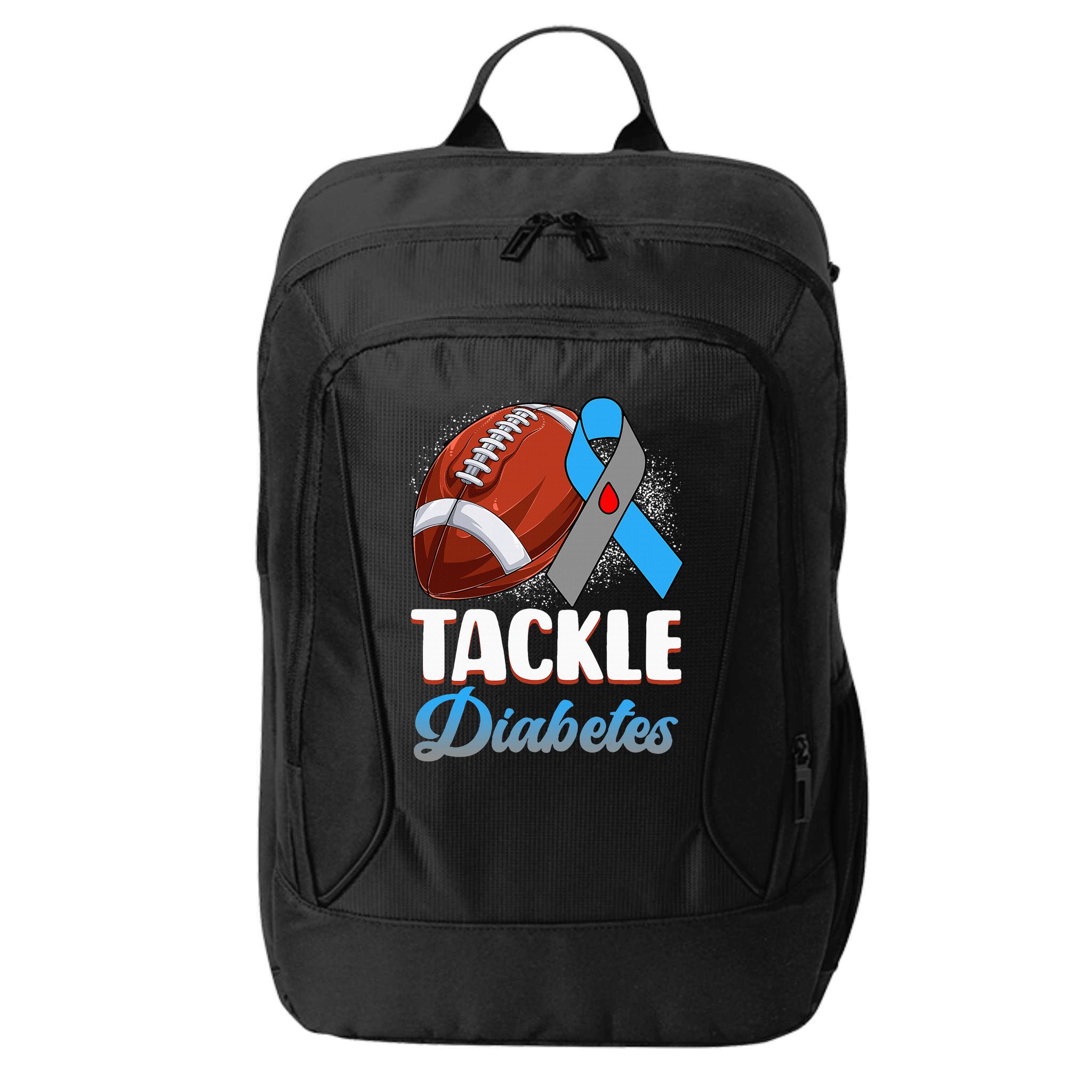Tackle Diabetes Awareness Football Blue Ribbon Type 1 Type 2 City Backpack