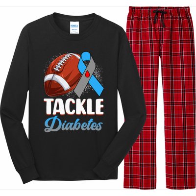 Tackle Diabetes Awareness Football Blue Ribbon Type 1 Type 2 Long Sleeve Pajama Set