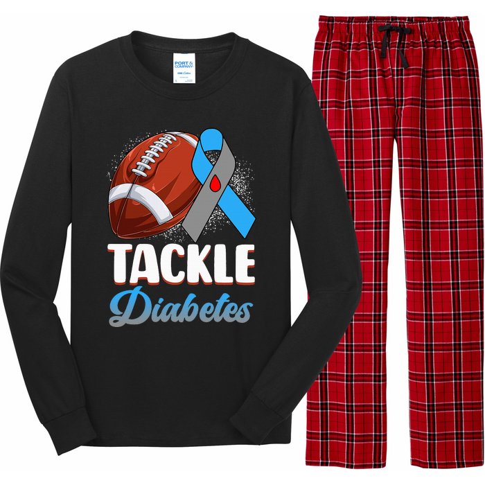 Tackle Diabetes Awareness Football Blue Ribbon Type 1 Type 2 Long Sleeve Pajama Set