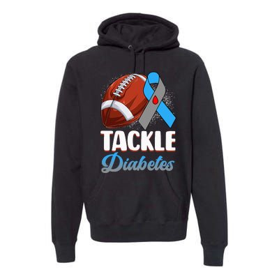 Tackle Diabetes Awareness Football Blue Ribbon Type 1 Type 2 Premium Hoodie