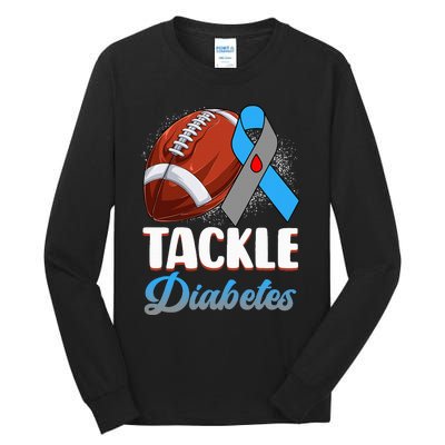 Tackle Diabetes Awareness Football Blue Ribbon Type 1 Type 2 Tall Long Sleeve T-Shirt