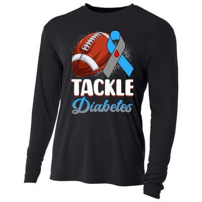 Tackle Diabetes Awareness Football Blue Ribbon Type 1 Type 2 Cooling Performance Long Sleeve Crew