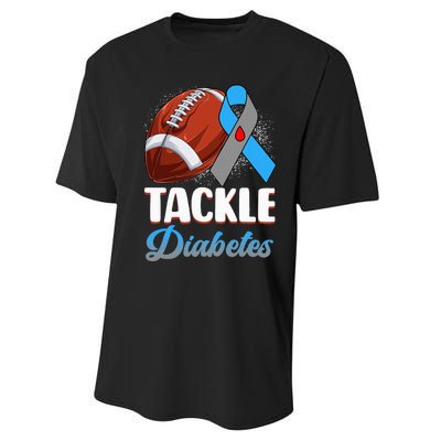 Tackle Diabetes Awareness Football Blue Ribbon Type 1 Type 2 Performance Sprint T-Shirt