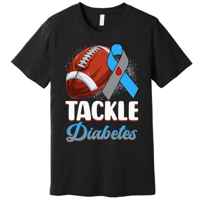 Tackle Diabetes Awareness Football Blue Ribbon Type 1 Type 2 Premium T-Shirt