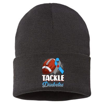 Tackle Diabetes Awareness Football Blue Ribbon Type 1 Type 2 Sustainable Knit Beanie