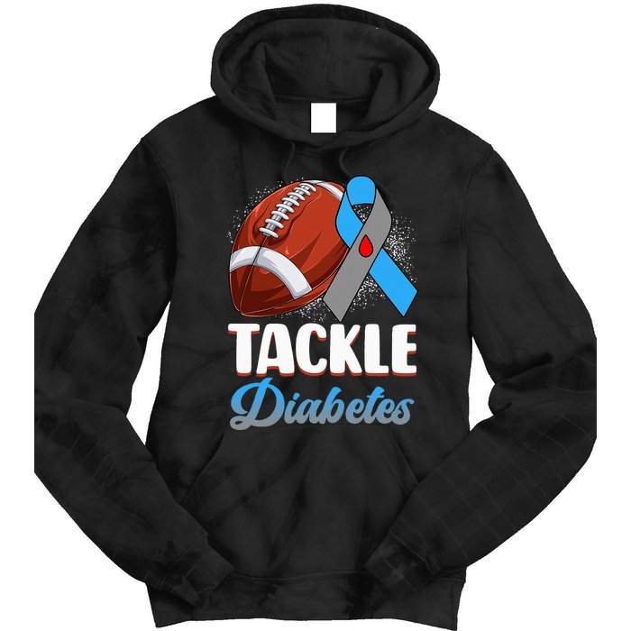 Tackle Diabetes Awareness Football Blue Ribbon Type 1 Type 2 Tie Dye Hoodie