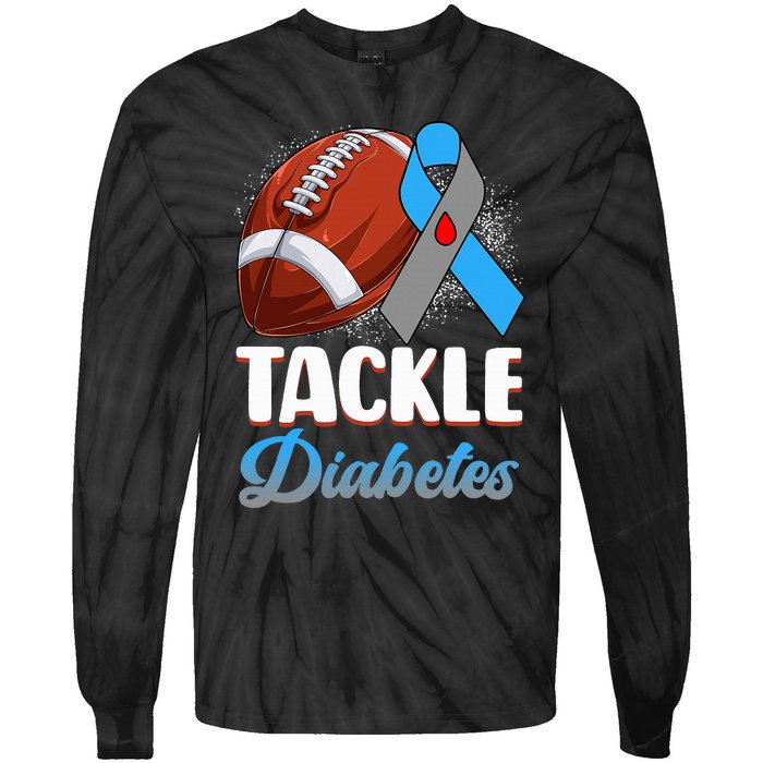 Tackle Diabetes Awareness Football Blue Ribbon Type 1 Type 2 Tie-Dye Long Sleeve Shirt