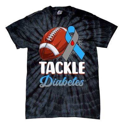 Tackle Diabetes Awareness Football Blue Ribbon Type 1 Type 2 Tie-Dye T-Shirt