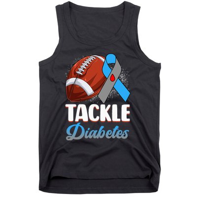 Tackle Diabetes Awareness Football Blue Ribbon Type 1 Type 2 Tank Top