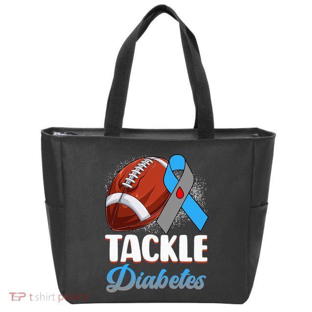 Tackle Diabetes Awareness Football Blue Ribbon Type 1 Type 2 Zip Tote Bag